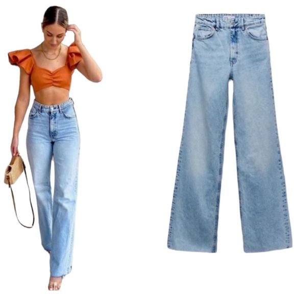 Zara Light Blue Flare & Wide Leg Jeans - Picture 2 of 13